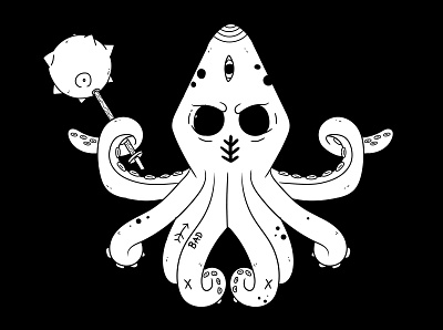 Smashing evil Octopus blackandwhite creative digital doodle gaming graphics illustration logo mural sticker style vector video games