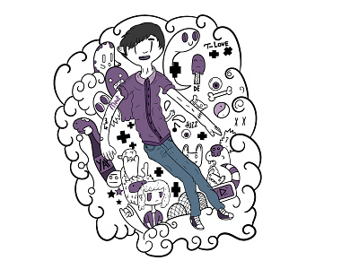 Doodle - Dreaming t-shirt artist character chibi contrast creative doodle flat design illustration line art mural purple t shirt