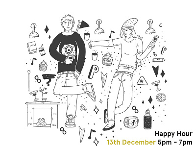Happy hour - Start up character digital doodle illustration poster poster art social media branding vector