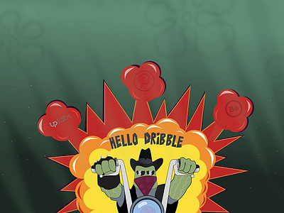 BOOM, Hello dribbble! biker cartoon cartoonish debut explosion hello illustration spongebob