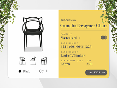 Daily UI #002 - Credit Card Checkout black card chair checkout daily mastercard payment plants yellow