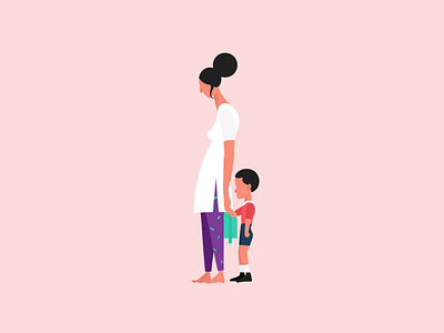 Mother & Kid animation bag boy character concept illustration minimal vector walk