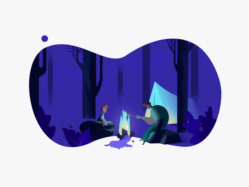 Daddy Cool #4 2d ae animation art blue camp fire character concept design forest gif illustration minimal night tent vector