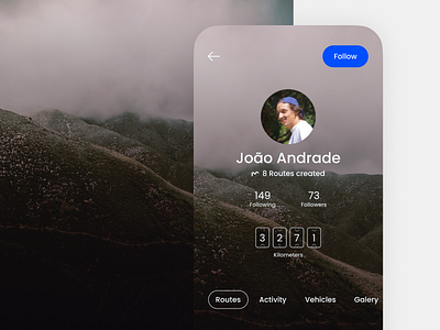 Profile Page - Jeep Routes App app design mobile mobile ui nature off road profile profile design profile page profiles social media social network ui