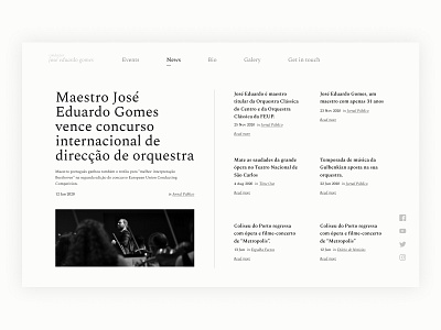 Conductor José Eduardo Gomes Site Redesign - News Page art classical music conductor news news page newsfeed ui userinterface visual visual design webdesign website