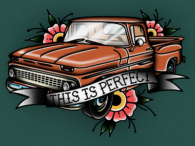 Orange Chevy Tattoo Flash design illustration tattoo typography