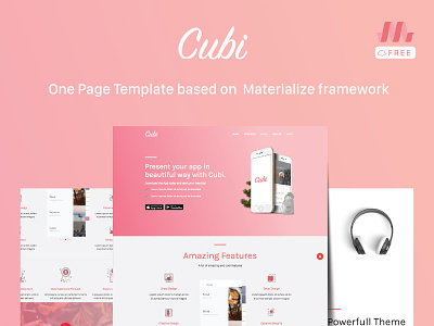 Cubi : A free template based on Materialize css3 free freebie html5 materialize onepage promote