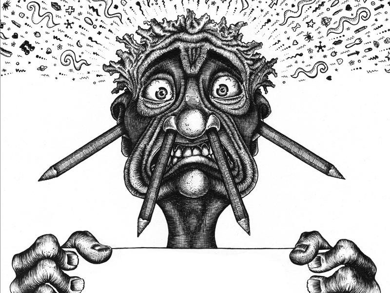 Poster in the Style of Crumb illustration drawing pen and ink crumb poster face eyes crazy