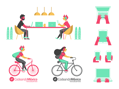 Codeando México Estudiantes animation bicycle brand branding campaign campaign design character character animation characterdesign colors computer cowork design hands illustration illustrator phone vector