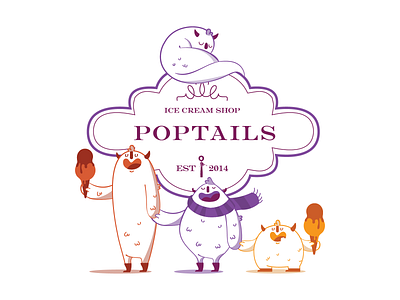 Poptails animation brand branding character characterdesign colors dessert handmade icecream illustration illustrator monsters vector