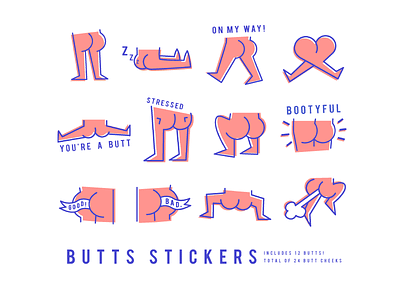 Butts Stickers! app bebas butts design drop shadow duotones lineart minimal stickers