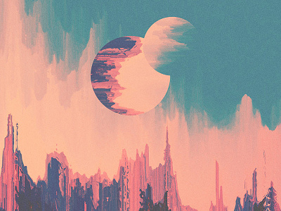 Petrichor. abstract clouds design geometric illustration landscape moon psychedelic space texture