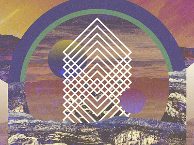 Moonside mountain. abstract collage geometric illustration landscape mountains nature psychedelic sky sunset