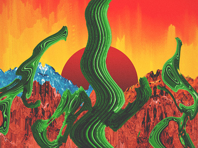 High five. arizona art cacti cactus desert fire heat illustration psychedelic saguaro sky sunset