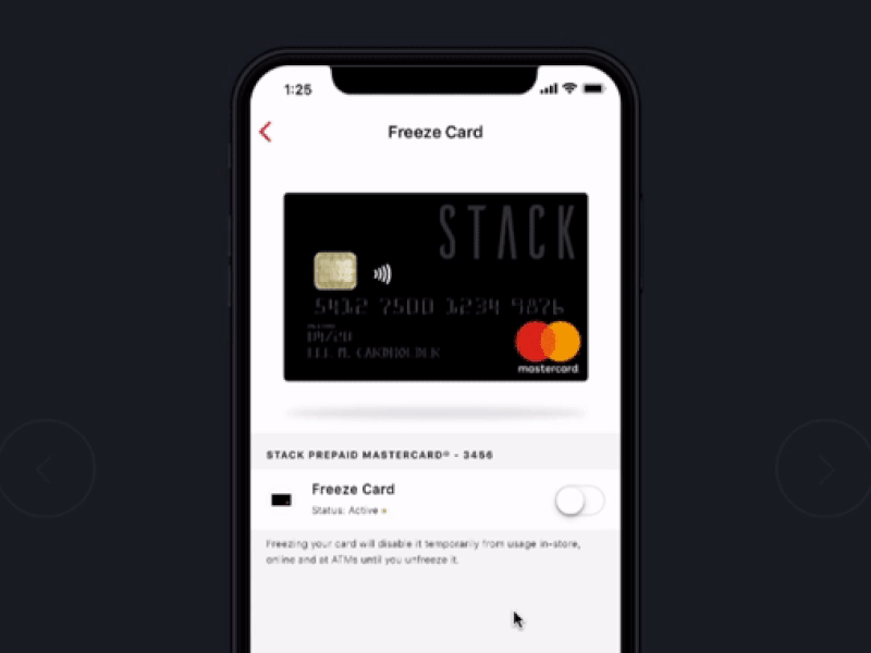 Freeze Your Card Toggle appdesign artwork designinsparation graphicdesign mobiledesign photoshop uidesign uitrends userexperience userinterface uxdesign wireframes
