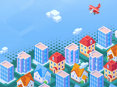 Isometric - City aftereffects animation buildings city clouds illustration illustrator isometric isometric design loop marketing motion perspective plane template town