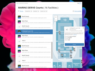 Facility Map availability court booking facility booking filter online booking