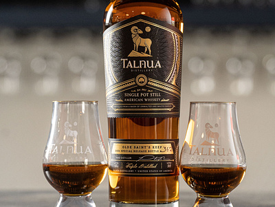 Talnua Distillery Olde Saint's Keep Label black branding design gold foil logo spirits talnua vector whiskey and branding