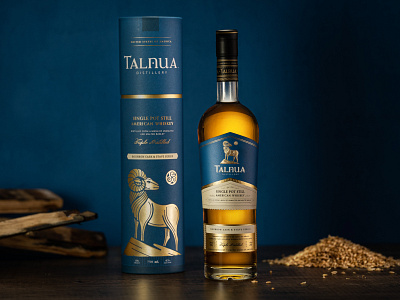 Talnua Bourbon Cask & Stave Series Whiskey branding cardboard tube design gold foil label logo spirits talnua whiskey whiskey and branding