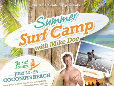 Summer Surf Camp Flyers beach camp event flyer summer surf surfer surfing