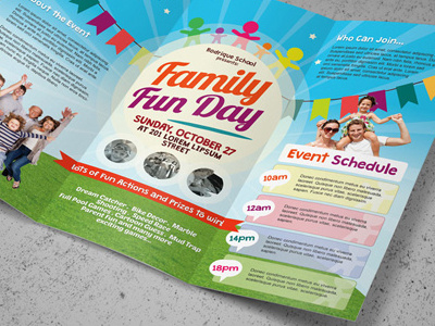 Family Fun Day Trifold Brochures brochures creative market creative market day event family fun summer trifold