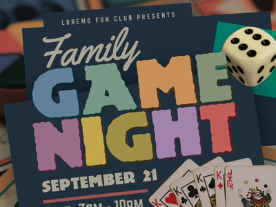 Game Night Flyer Templates ad board dice family flyer game graphic river invitation night pamphlet poster sunday