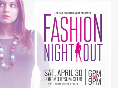 Fashion Night Out Flyer Templates ad fashion flyer model night night out night out party purple sexy show woman