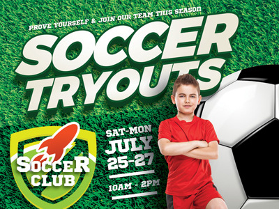 Soccer Tryouts Flyer Templates ad camp clinic flyer football game soccer sport summer training tryouts youth