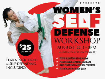 Women's Self Defense Flyer Templates ad class defence defense female flyer self self defense seminar woman women workshop