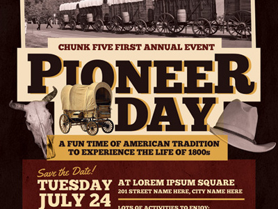 Pioneer Day Flyer Templates ad bbq celebration day festival flyer party pioneer vintage wagon west western