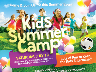 Kids Summer Camp Flyer Vol.03 activity ad adventure camp child class course day flyer holiday kid pamphlet photoshop sport summer