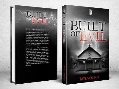 Built Of Evil black and white book cover book cover design dark gray scale horror house lightning moon night