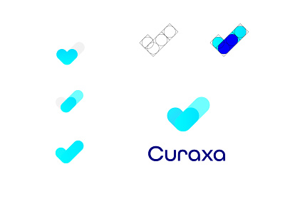 Curaxa branding branding agency checkmark health logo healthcare healthcare app heart heart logo logo medical solution pill pill logo