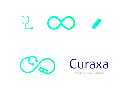 Curaxa branding branding agency checkmark health logo healthcare healthcare app heart heart logo logo medical solution pill pill logo