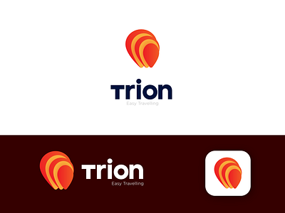 Trion. Traveling app logo design. airplane airship brand design brand identity branding branding agency gradiant gradient graphic design icon logo logo design orange parachute red traveling traveling app traveling icon traveling logo travling mobile app