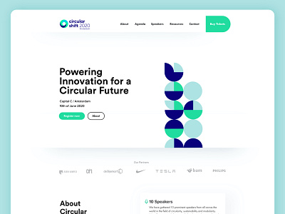 Circular Shift - Homepage design blue brand identity circular desktop event event branding green header homepage homepage design shapes