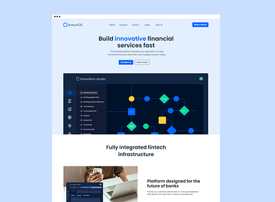 Homepage design for a fintech company app blue desktop fintech flowchart homepage minimal tech ui