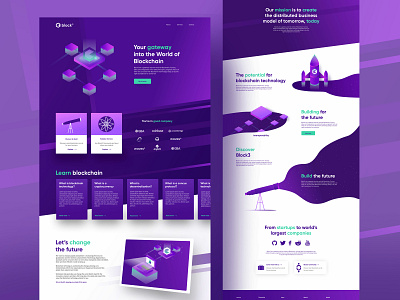 Block3 desktop blockchain blockchain cryptocurrency branding branding and identity green illustration purple space tablet telescope ux ux ui website