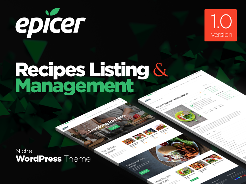 Epicer Recipes Listing WordPress Theme Promo screen theme wordpress promo listing recipe