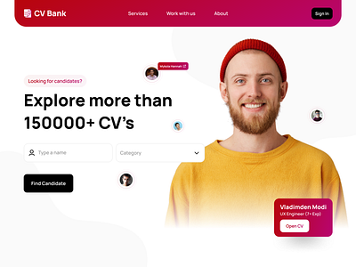CV Bank, Concept design for CV Archive. cv cv portal cvbank hire candidates resume