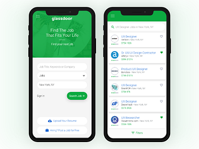 Job Search and Job List ios job search ui xd