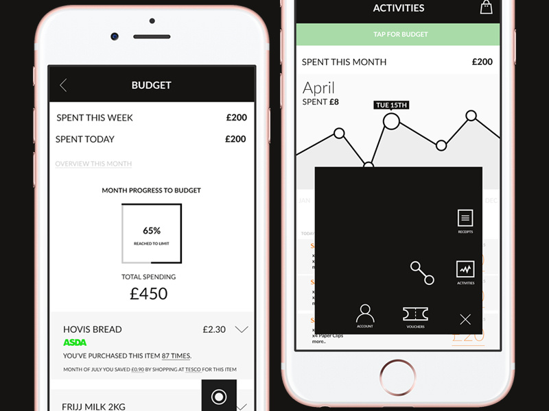 INK Application: Menu Interaction menu unique interface black finance ios mobile design app