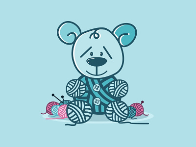 Make a bear with a roll of yarn. animal character illustration logo mascot