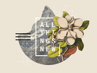 All Things New collage flower graphic mountain