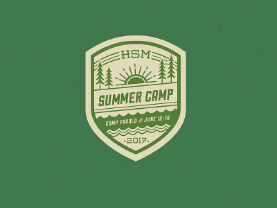 Summer Camp badge branding camp high school illustration mountain rays summer sun trees