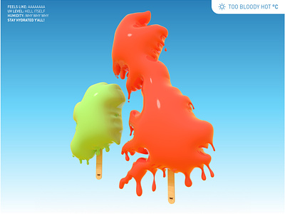 MELTDOWN 3d country design graphic design heatwave hot ice cream illustration ireland map maps melting render summer surreal tombo uk y2k