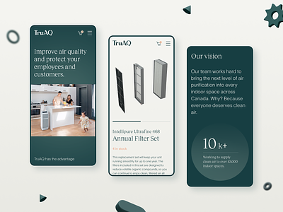 TruAQ — Mobile Design 3d brand cart clean color copywriting design gradient graphic design icon iconography mobile product page render typography ui design visual identity web app