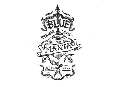 Day 10: Blue Manta Strong Ale character craft design illustration ink label lettering logo