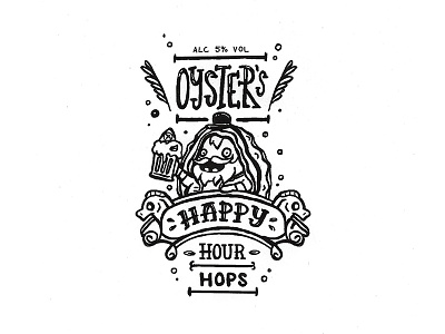 Day 12: Oyster's Happy Hour Hops character craft design illustration ink label lettering logo