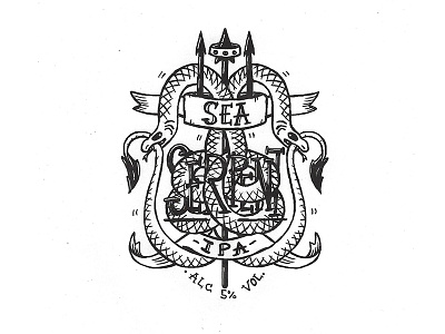 Day 13: Sea Serpant IPA character craft design illustration ink label lettering logo